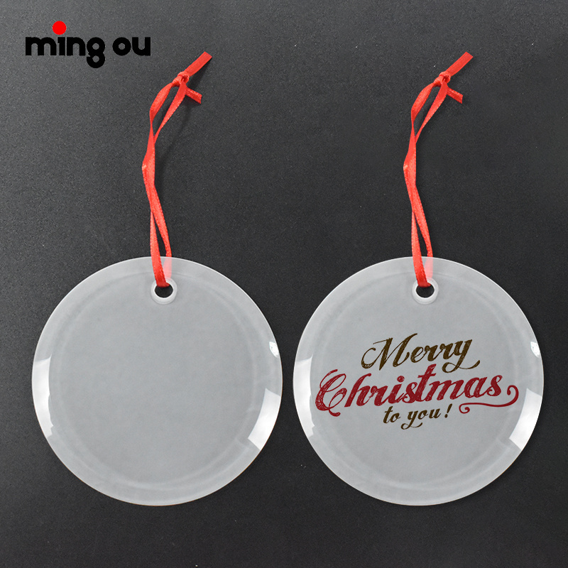 Wholesale Custom Print Sublimation Blank Crystal Round Hanging Glass Clear Sign Christmas Tree Ornaments