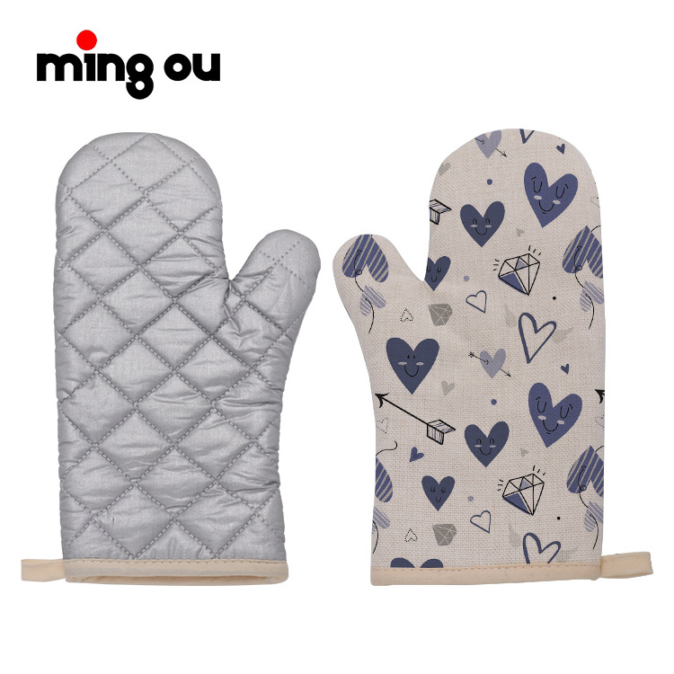 Newest fashion Hot sale Kitchen Cotton Gloves Heat Resistant Bbq Wholesale Sublimation Oven mitts (with string)