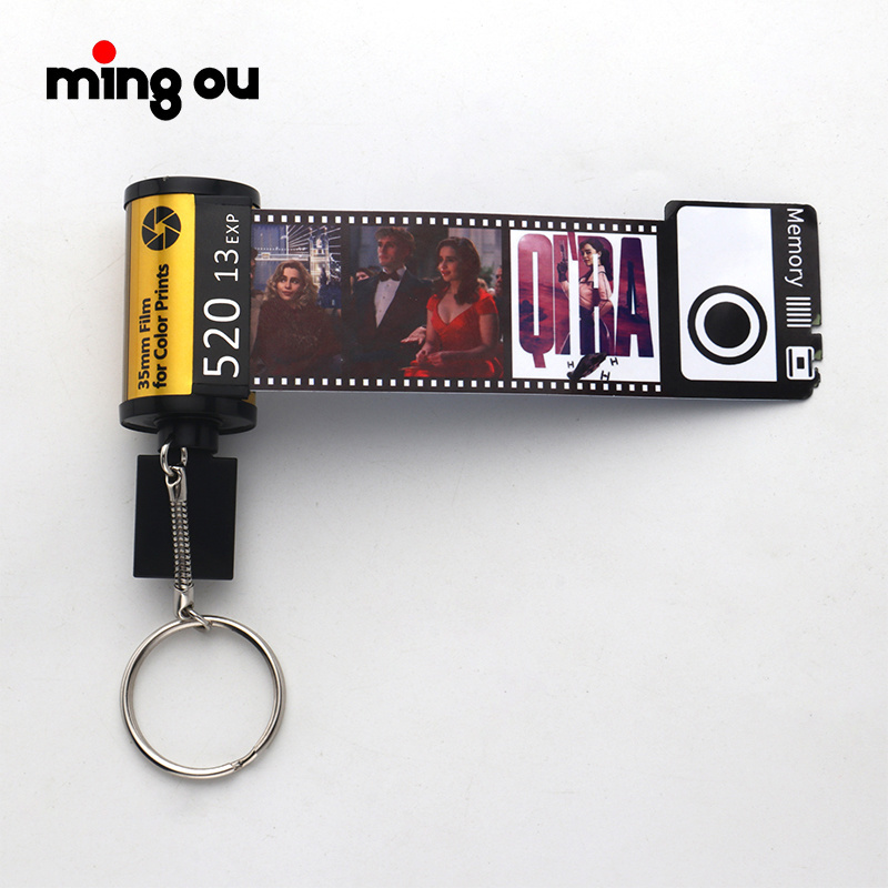 PET plastic loving memory film keychains camera keychain sublimation camera roll keychain