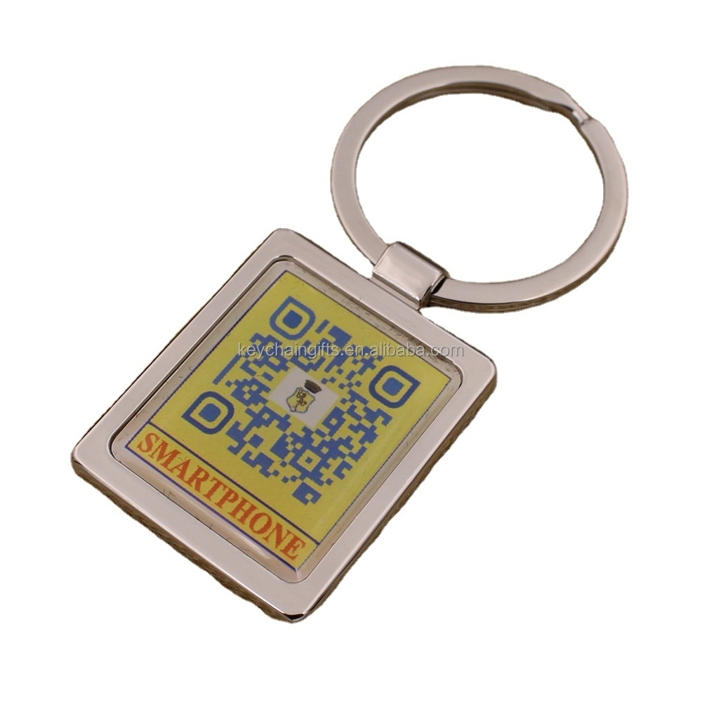 Promotion Custom Rectangle Metal Printing QR Code Keychain