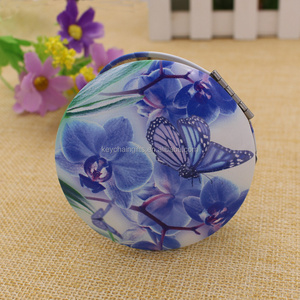 Butterfly mirror pocket/ round flowers compact mirror/blue pocket makeup mirror wholesale