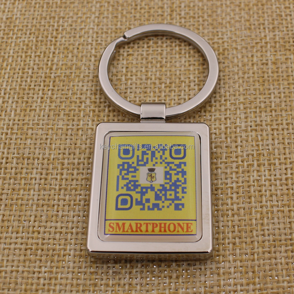 Promotion Custom Rectangle Metal Printing QR Code Keychain