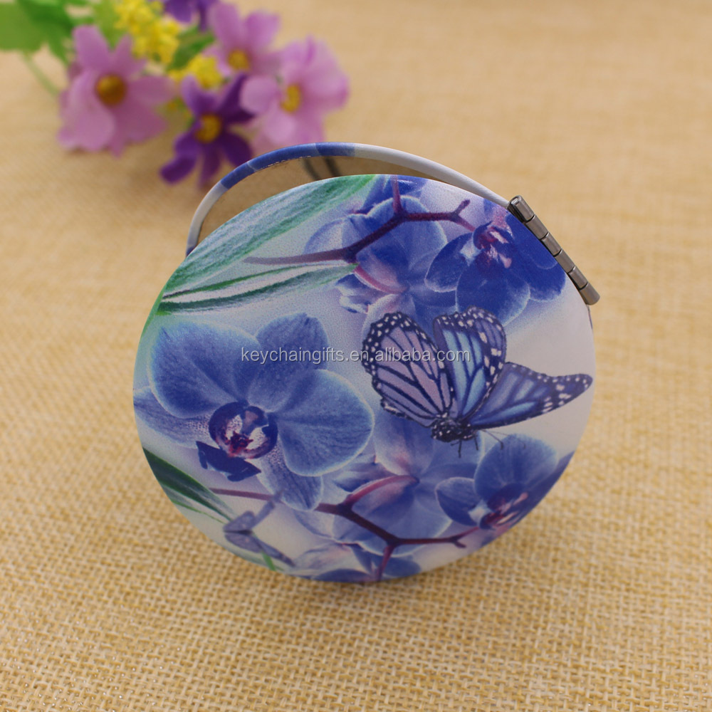 Butterfly mirror pocket/ round flowers compact mirror/blue pocket makeup mirror wholesale