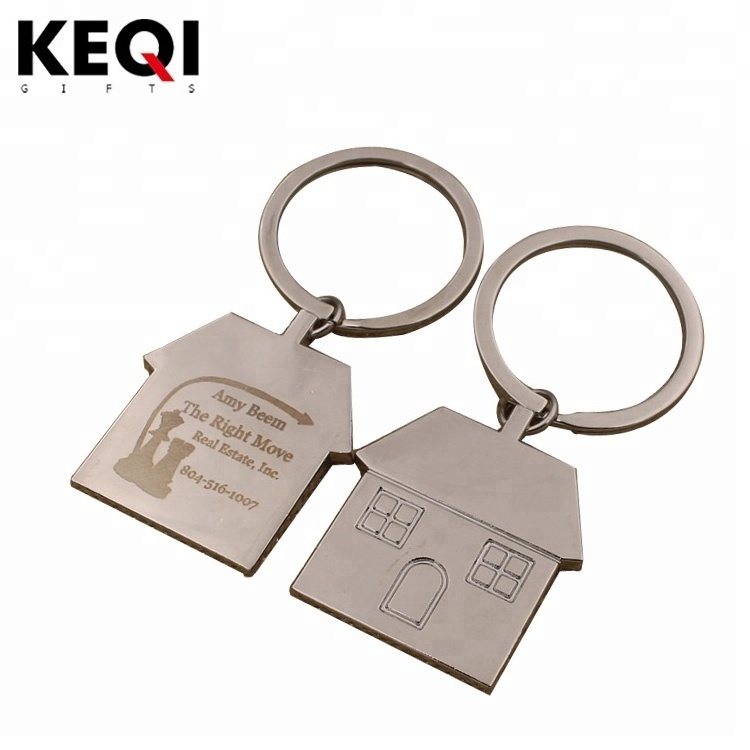 Metal plating nickel house shape logo printing home keychain