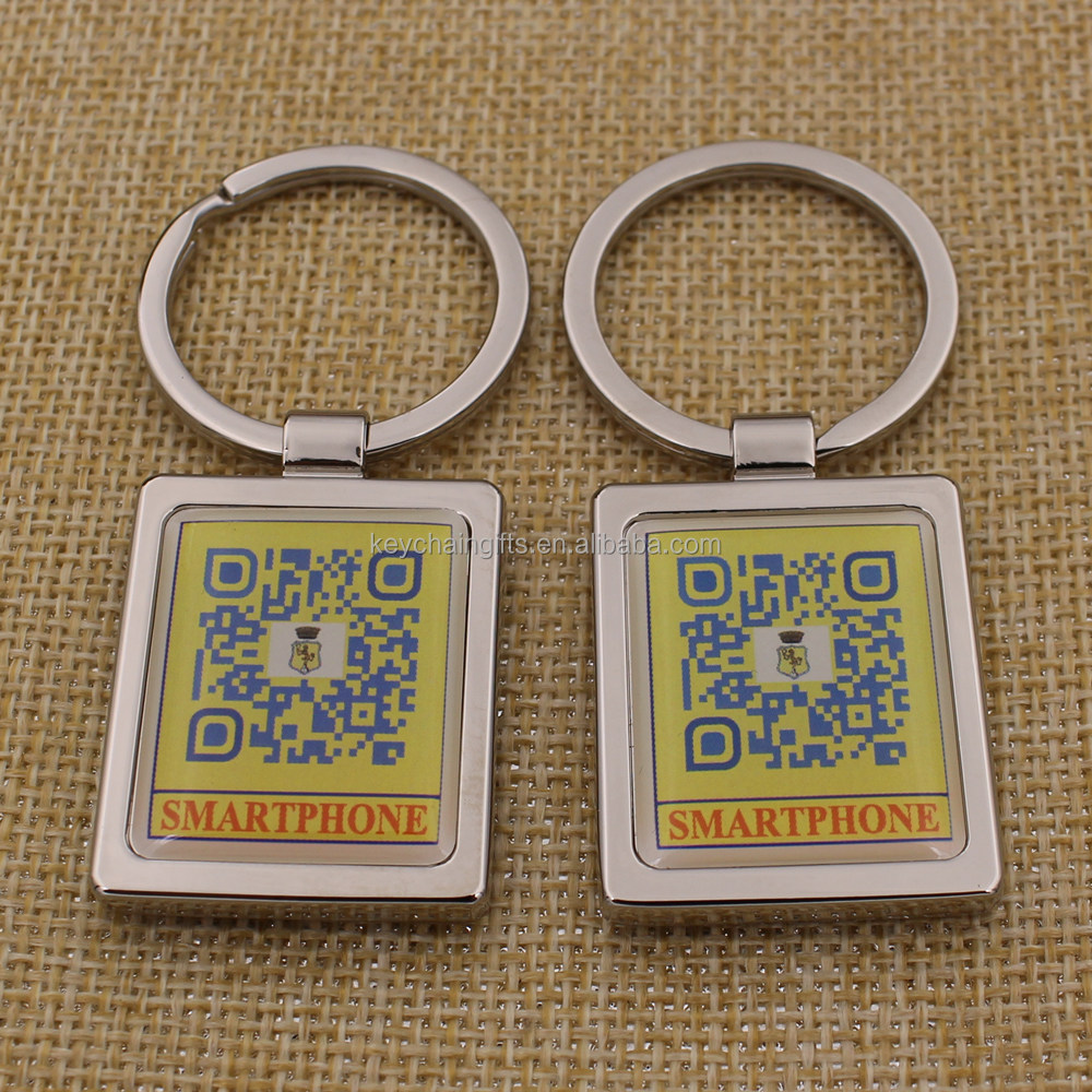 Promotion Custom Rectangle Metal Printing QR Code Keychain