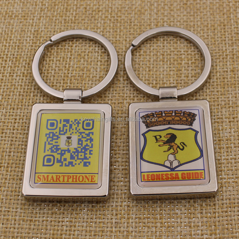 Promotion Custom Rectangle Metal Printing QR Code Keychain