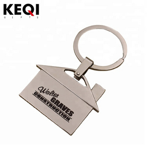 Metal plating nickel house shape logo printing home keychain