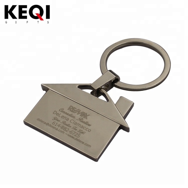 Metal plating nickel house shape logo printing home keychain