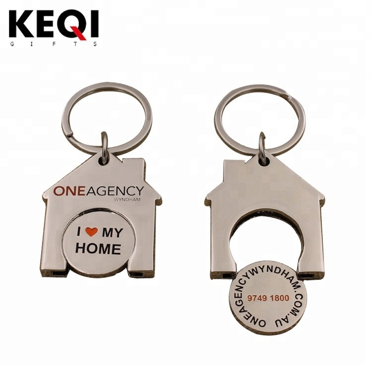 Metal plating nickel house shape logo printing home keychain