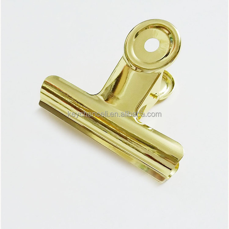 office supplies 75mm gold big large clip packing metal bulldog clip for food