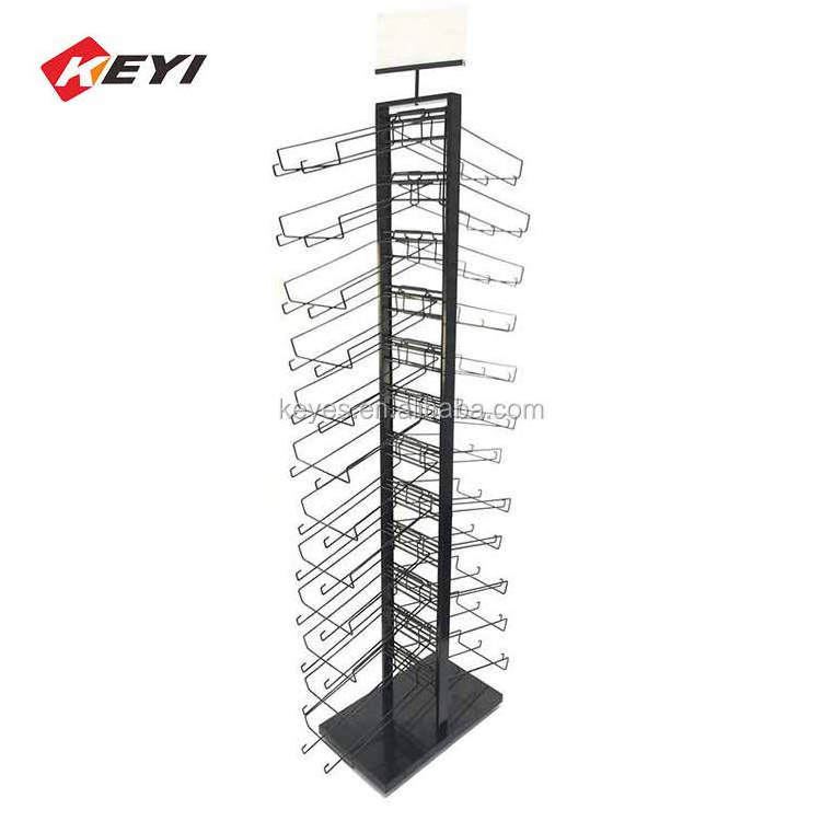 Custom Floor Standing Wooden Hook Hat Rack Merchandiser 2 Sided Baseball Metal Cap Display Rack