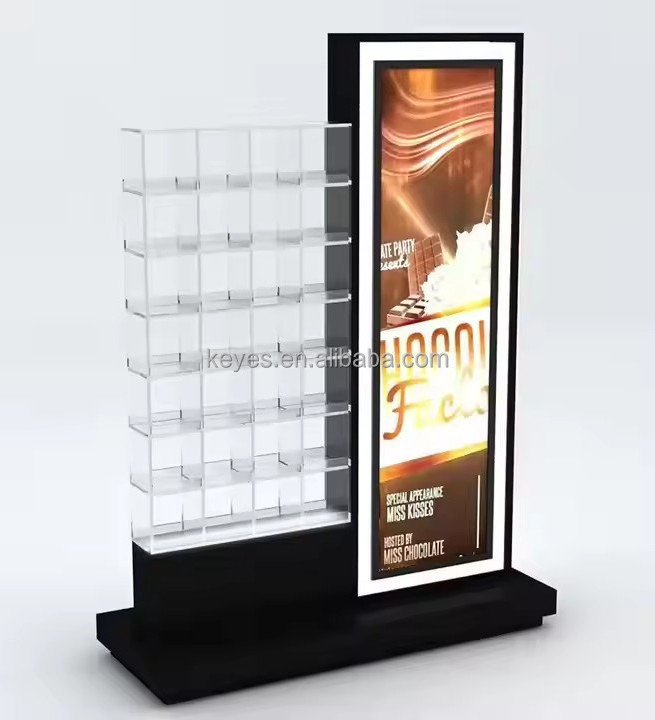 Customized Retail Wooden Furniture Chocolate Display Shelf Candy Shop Cabinet Interior Design Chocolate Display Rack with lamp