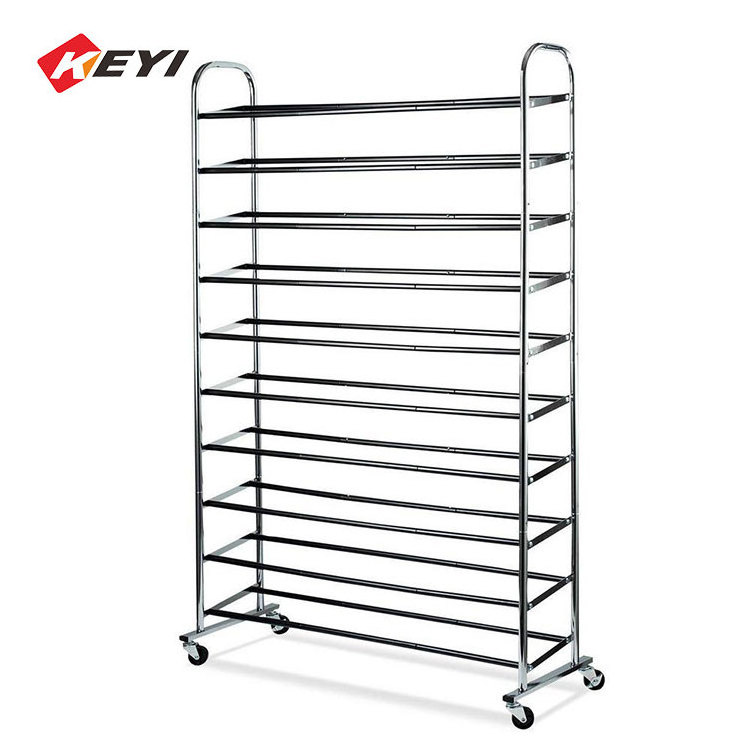 10 Tier Shoe Rack Organizer Storage 50 Pair Shoe Rack Entryway Moveable Metal Living Room Furniture Stainless Steel for Home