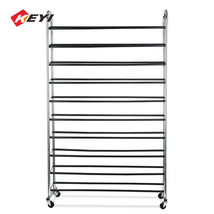 10 Tier Shoe Rack Organizer Storage 50 Pair Shoe Rack Entryway Moveable Metal Living Room Furniture Stainless Steel for Home