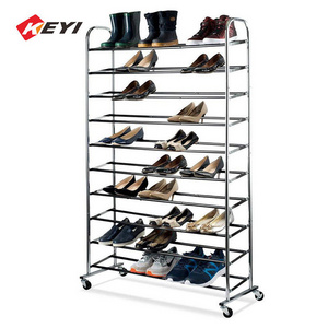 10 Tier Shoe Rack Organizer Storage 50 Pair Shoe Rack Entryway Moveable Metal Living Room Furniture Stainless Steel for Home