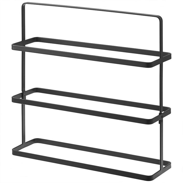 Customized Door Entrance Vertical 3 Tier Black Powder Coating Metal Portable Shoes Display Rack