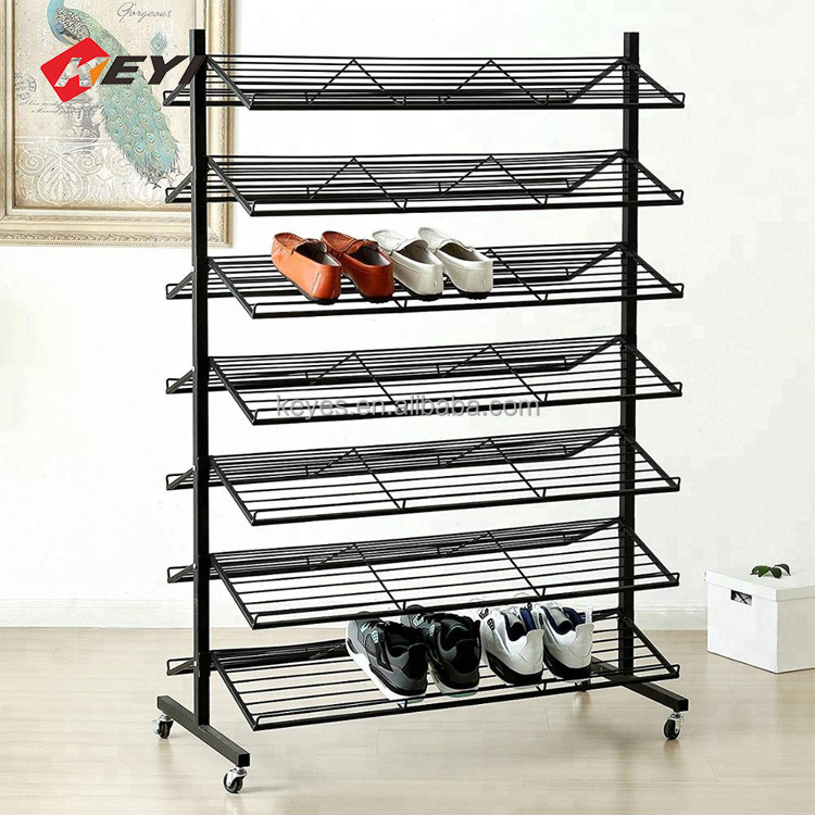 Customized Retail Store Floor metal Shoe Display Stand double Sided  sneaker boot and sandal high heel clog Shoe Display Rack