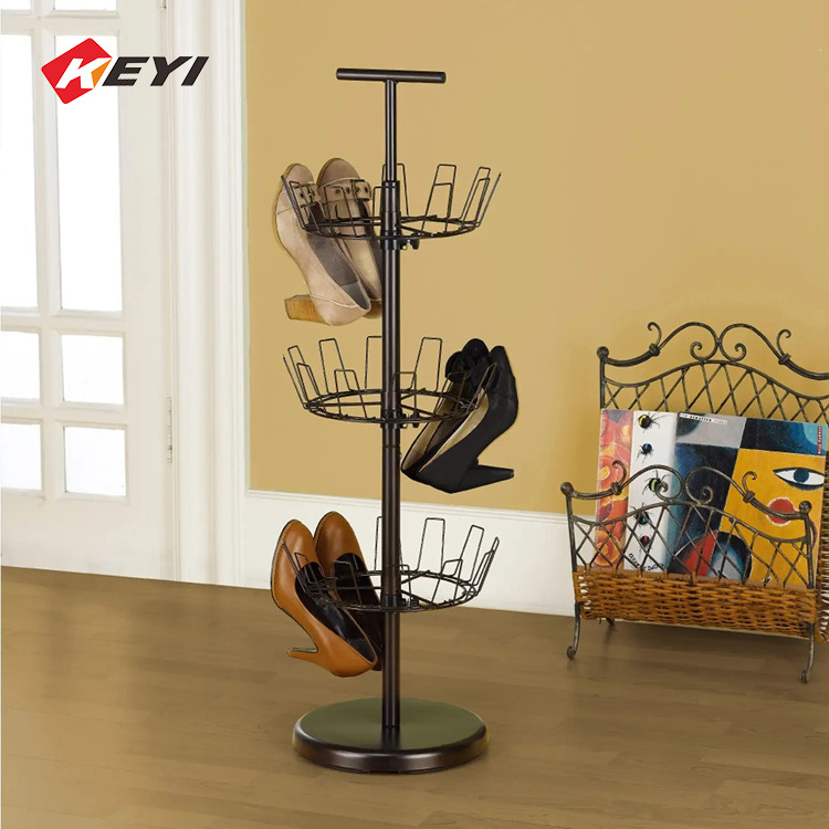 Manufacturer Custom Metal Counter Design Shoes Rack Stand Floor Storage Circular Iron Wire Shoe Racks For Home