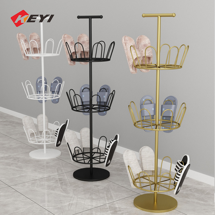 Manufacturer Custom Metal Counter Design Shoes Rack Stand Floor Storage Circular Iron Wire Shoe Racks For Home