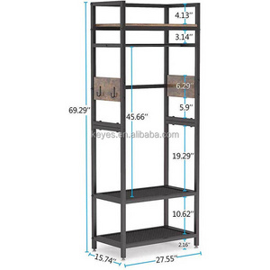 Hall Entryway Coat Clothes Metal Wood Display Rack With Shoe Storage Hanging Hat Bag Bar And Hooks Display Stand