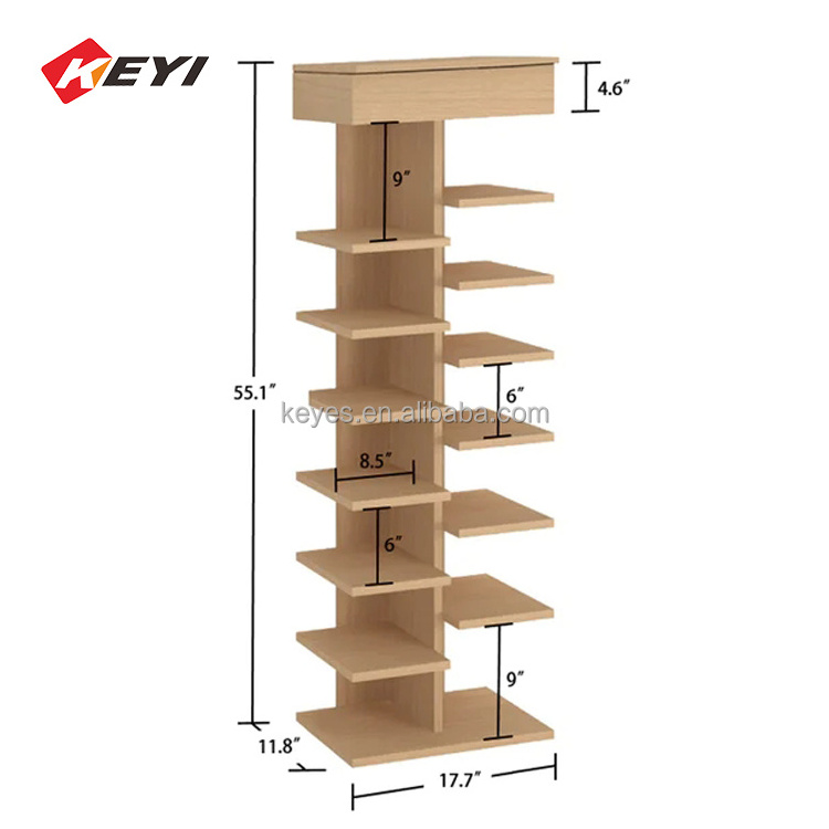 Modern Wooden 7 Tier Shoe Rack With Drawer Shoes Display Rack Against Wall