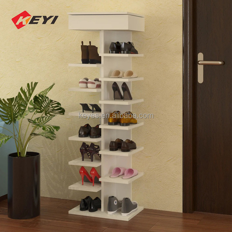 Modern Wooden 7 Tier Shoe Rack With Drawer Shoes Display Rack Against Wall