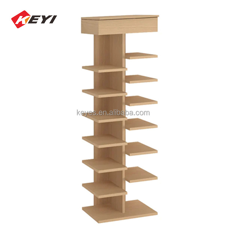 Modern Wooden 7 Tier Shoe Rack With Drawer Shoes Display Rack Against Wall