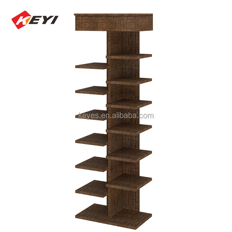 Modern Wooden 7 Tier Shoe Rack With Drawer Shoes Display Rack Against Wall