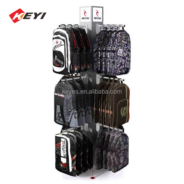 Customized Supermarket handbag Display Rack 3-Tier Metal Wire Knapsack Shelf  Bag Display Stand With Hooks