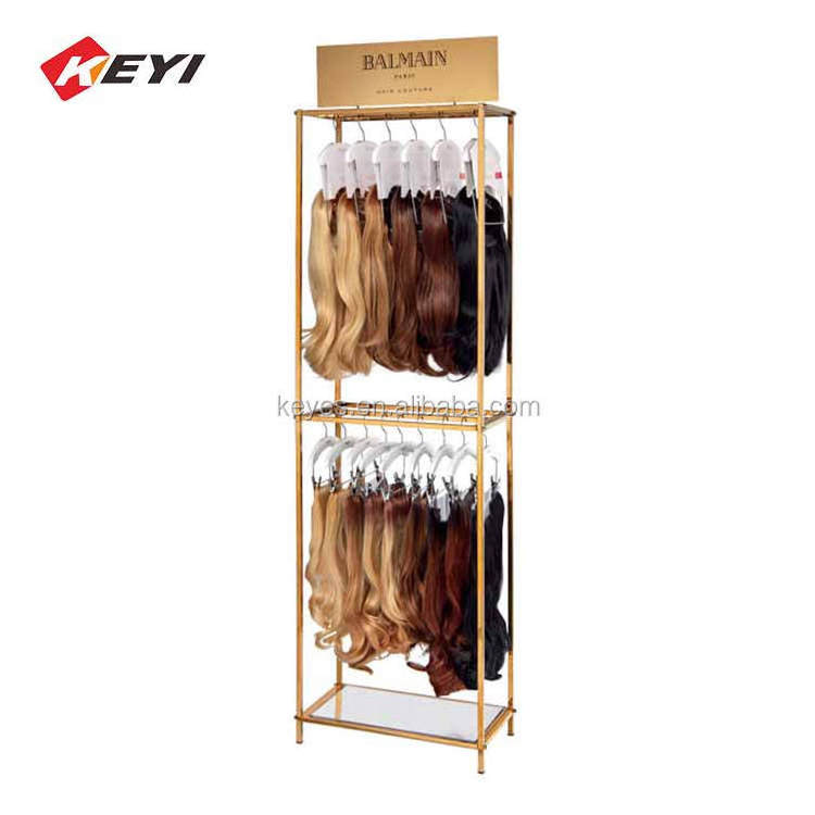 Knock Down Free Standing Gold Shelf Display Hair Extension Organizer Rack Hair Rack For Salon