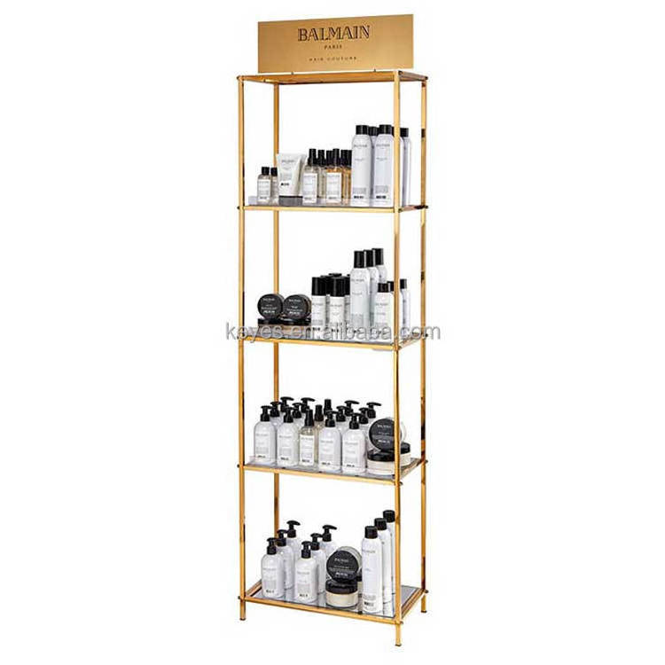 Wholesale Custom Salon Store Metal Wig Stand Hair Extension Bundle Display Shelf Gold Hair Rack