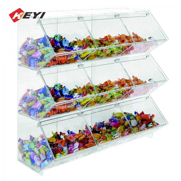 Custom Retail Store Counter Top Clear Acrylic Box Acryl Bulk Food Bin Sweet Storage Stand Stackable Candy Display Rack