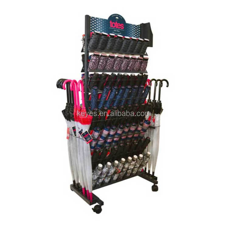 Customized Retail Store Floor Metal Shelf Umbrella Display Rack Umbrella Display Stand With wheels