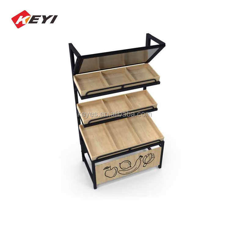 Custom Supermarket Shelves Vegetable Fruit Dry Goods Handy Wooden Retail Display Rack