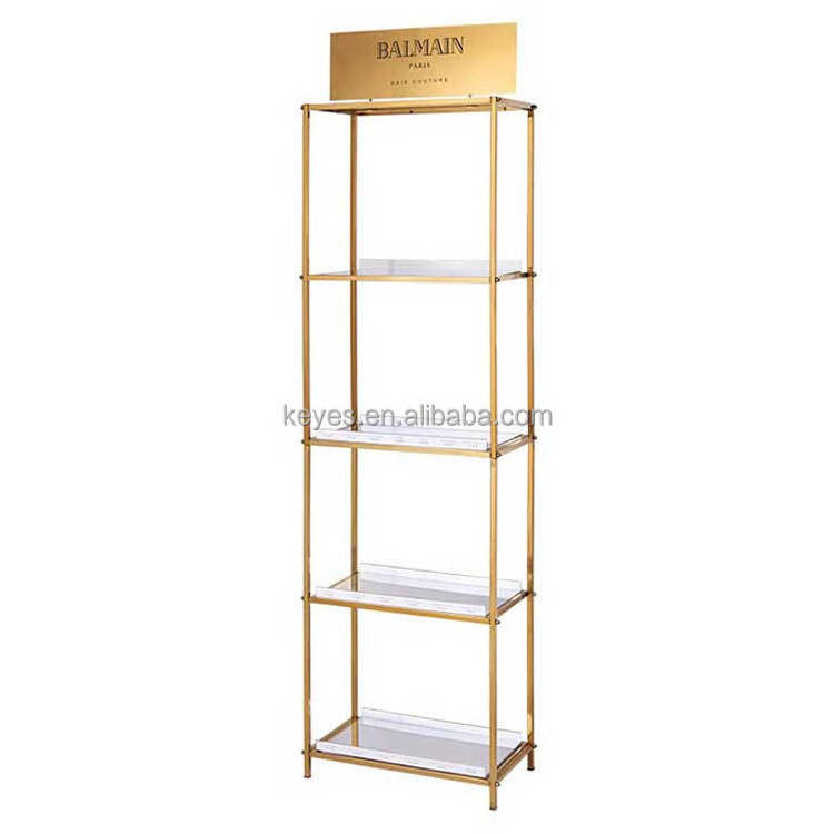 Wholesale Custom Salon Store Metal Wig Stand Hair Extension Bundle Display Shelf Gold Hair Rack