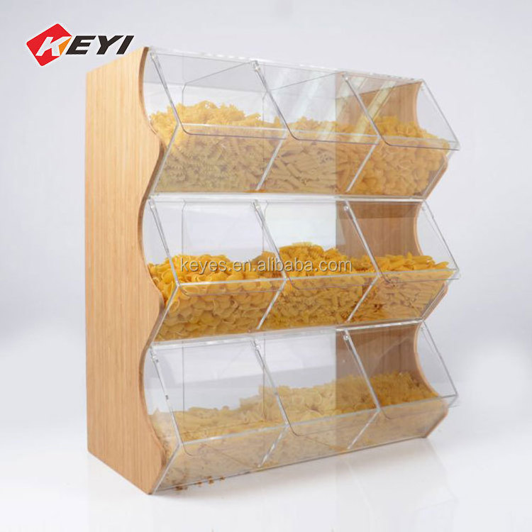 Custom Retail Store Counter Top Clear Acrylic Box Acryl Bulk Food Bin Sweet Storage Stand Stackable Candy Display Rack