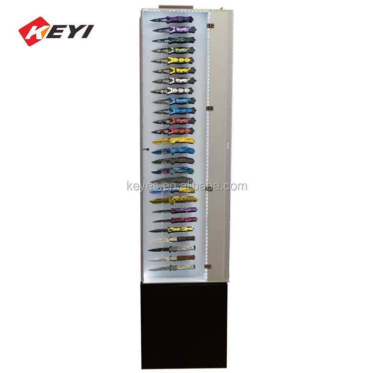 Factory Custom Retail Shop LED Lighting Rotating Acrylic Knife Cabinet,clear Acrylic Knife Display Case Wood/ Acrylic Customized