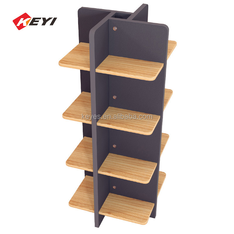 Supermarket Retail Store Floor Tower Display Rack  5-tiers Square / Round Wooden Display Stand