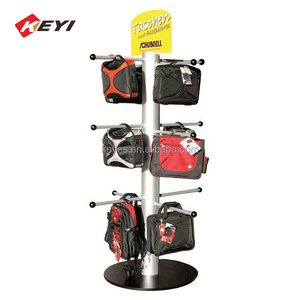 Customized Supermarket handbag Display Rack 3-Tier Metal Wire Knapsack Shelf  Bag Display Stand With Hooks