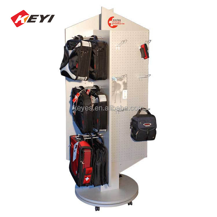 Customized Supermarket handbag Display Rack 3-Tier Metal Wire Knapsack Shelf  Bag Display Stand With Hooks