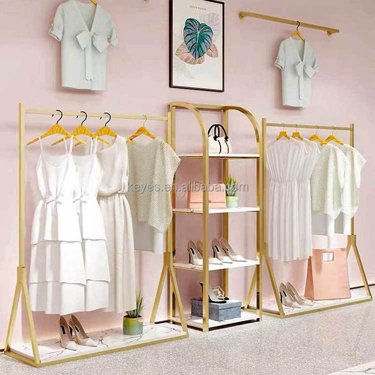 Customized Boutique Retail Store Gold Metal Clothing Display Rack