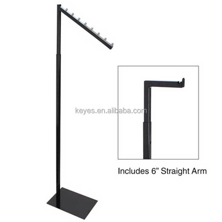 Customized Clothing Shop Height Adjustable Floor Stand Black Metal Clothing Display Rack