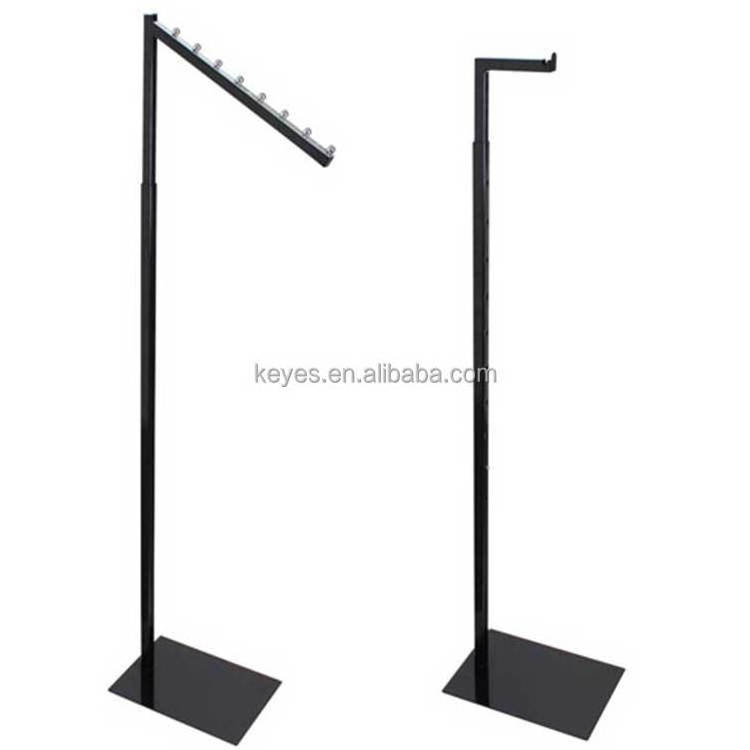 Customized Clothing Shop Height Adjustable Floor Stand Black Metal Clothing Display Rack