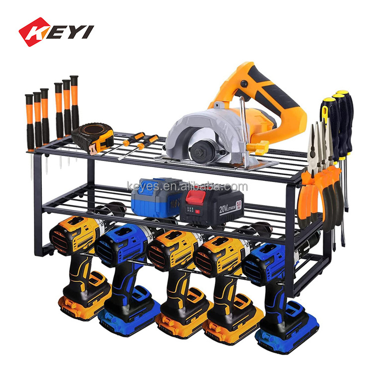 Metal Wall Mount Power Tool Rack For Drill Holder With Screwdriver Rack And Drill Bit Rack Garage Storage Tool Organizer