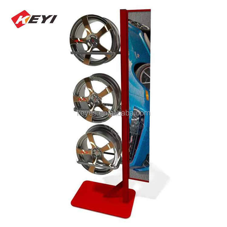 Specialty Customized Car Showroom Floor Standing Metal Hook Alloy Tire Stand Wheel Rim Display Rack