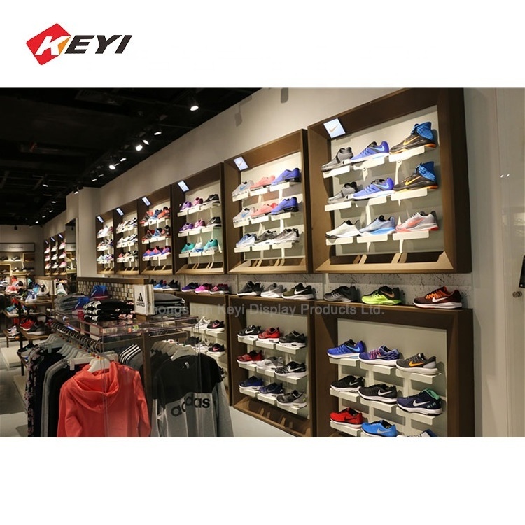 Modern Popular Brand Store Layout Design Clothing Interior Shelf / Cloth Shoes Sneakers Display Stand