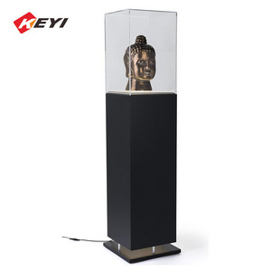 Museum MDF Wood Base Displays Sculpture With Acrylic Cover / Pedestal Display Case