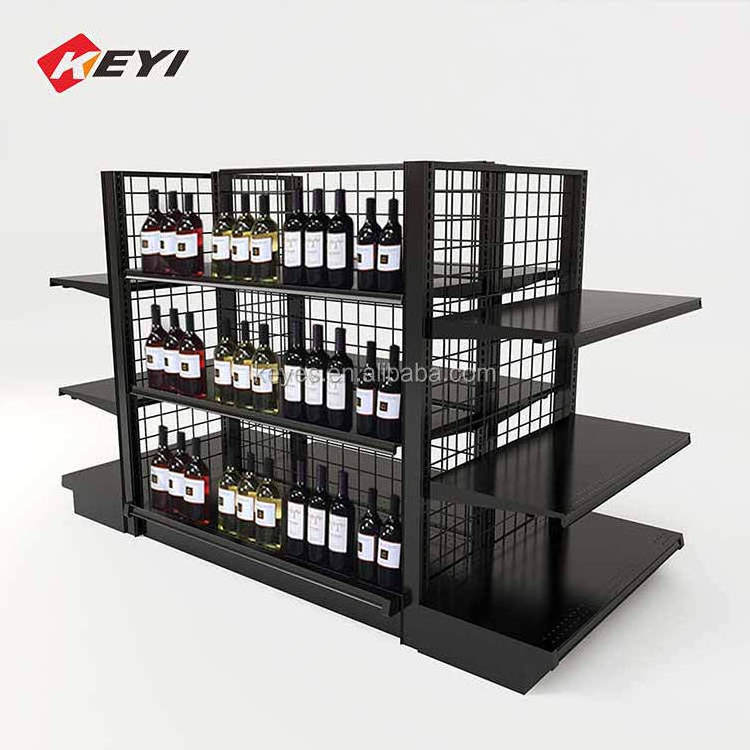 Custom Supermarket Space Saving Retail Metal Gondola Shelf Display Liquor Store Shelving