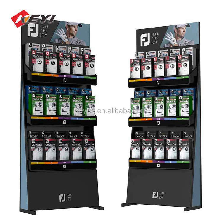 Custom Retail Shop Floor Standing Metal Hanging Gloves Display Rack / Baseball Gloves Display Stand