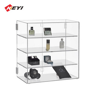 Customized desktop power bank Clear Acrylic Display Stand Locking box perfume Acrylic Display Rack Cabinet  With Lock